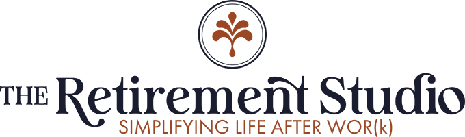 Logo of "The Retirement Studio" in elegant typography, featuring a combination of bold and flowing fonts.