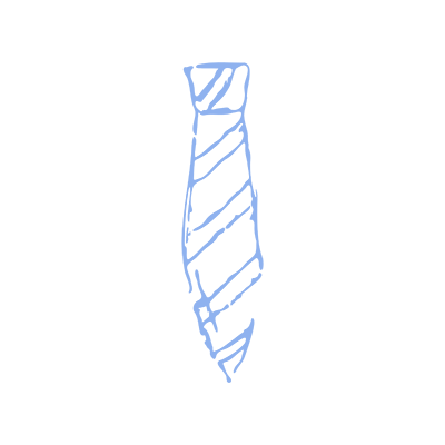 A sky blue hand-drawn illustration depicts a tie.