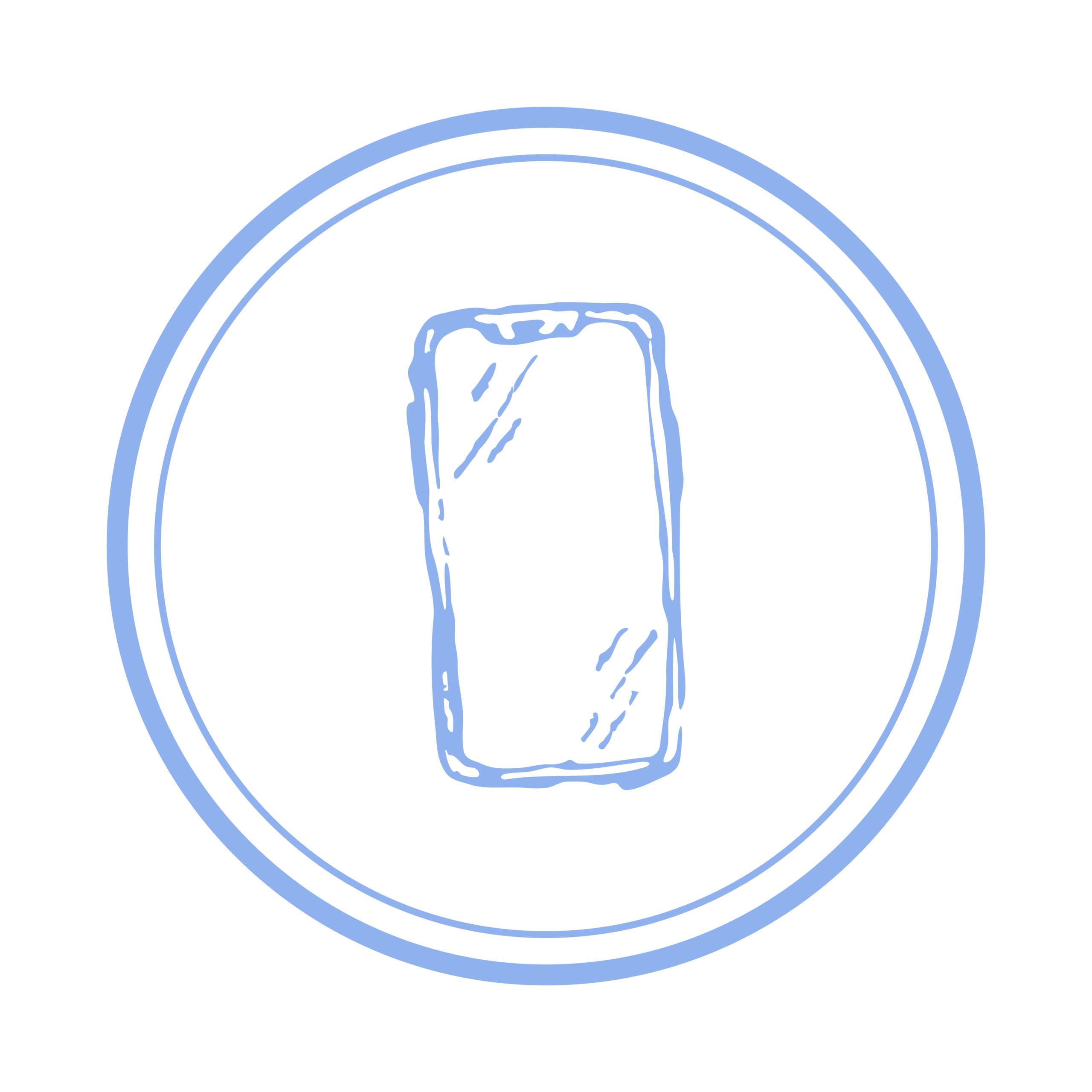 A navy blue hand-drawn illustration depicts a mobile phone.